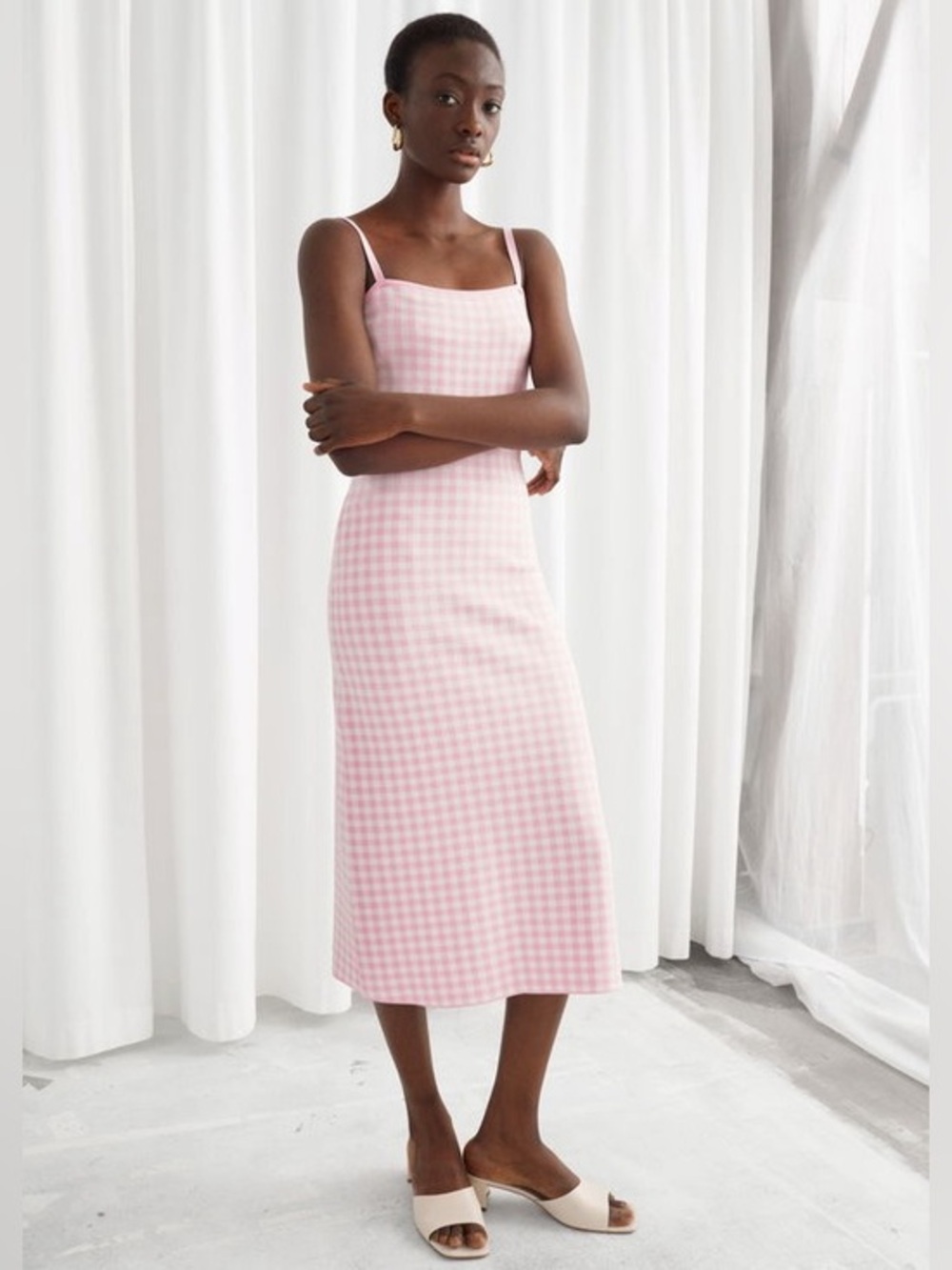 NWOT & OTHER STORIES Los Angejes Atelier Fitted Gingham Midi Dress size S